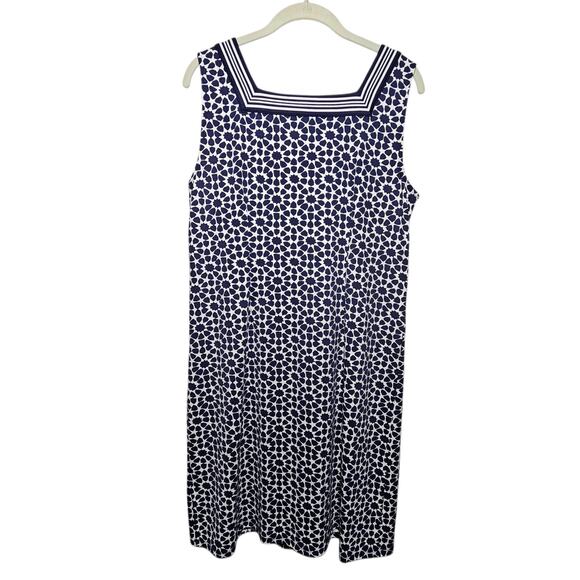 Talbots Petite Effortless Jersey Shift Dress - Star Geo - Navy/White Women's Lp - Picture 5 of 9
